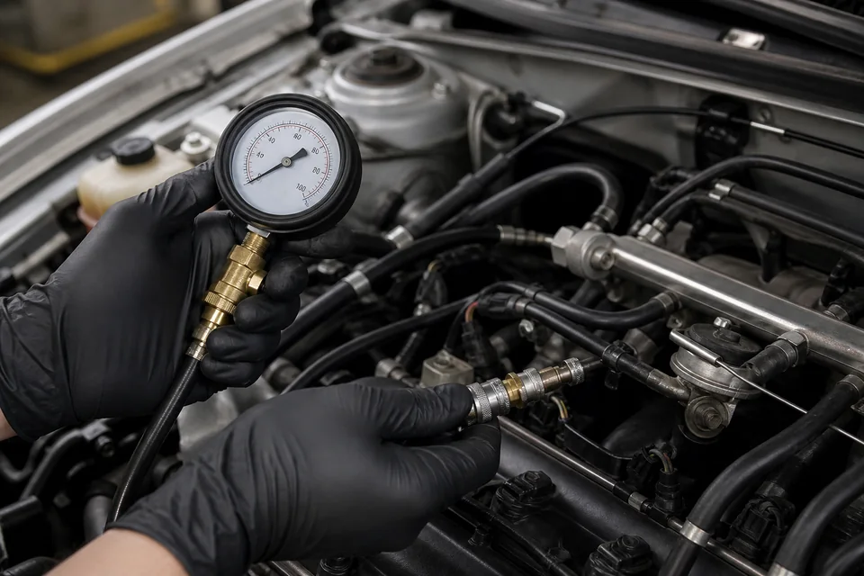 Vehicle undergoing mechanical checks at Empire Mechanics
